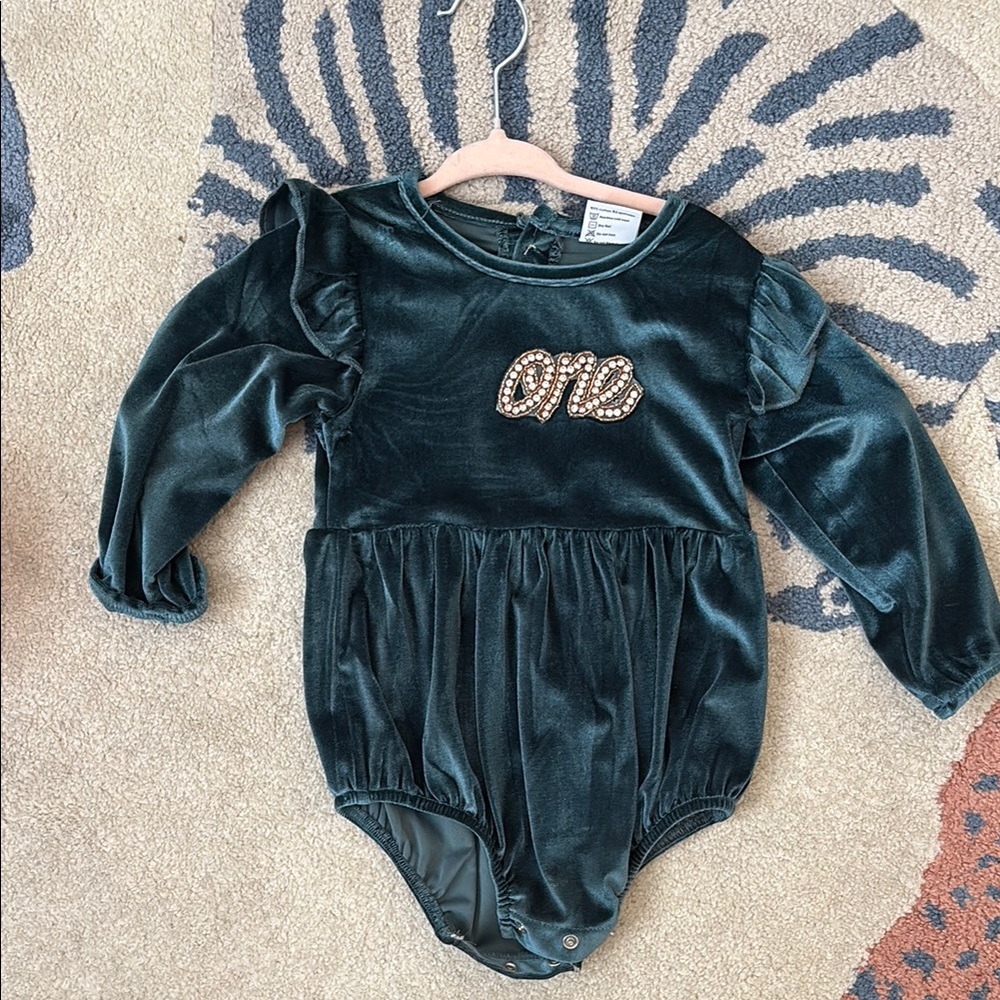 Emerald Green Velvet Kids One Piece
